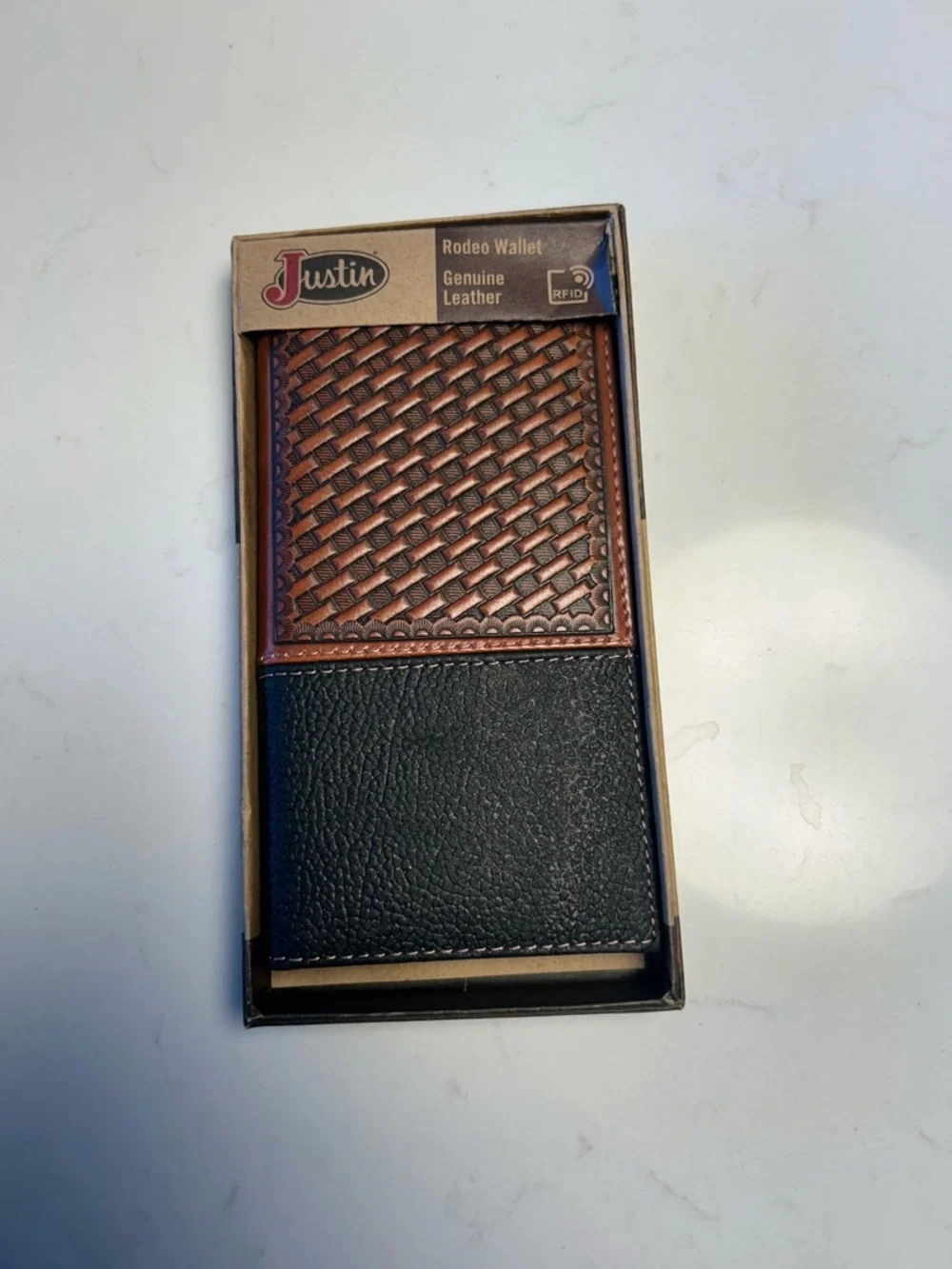 Justin Boots Brown and Black Rodeo RFID Leather Card Holder